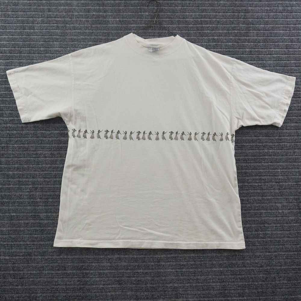 Vintage 90s Ohana Classics T-Shirt Mens XL Cream Hula Dancer Wrap Graphic USA